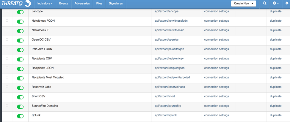 Figure 2. Export options in ThreatQ